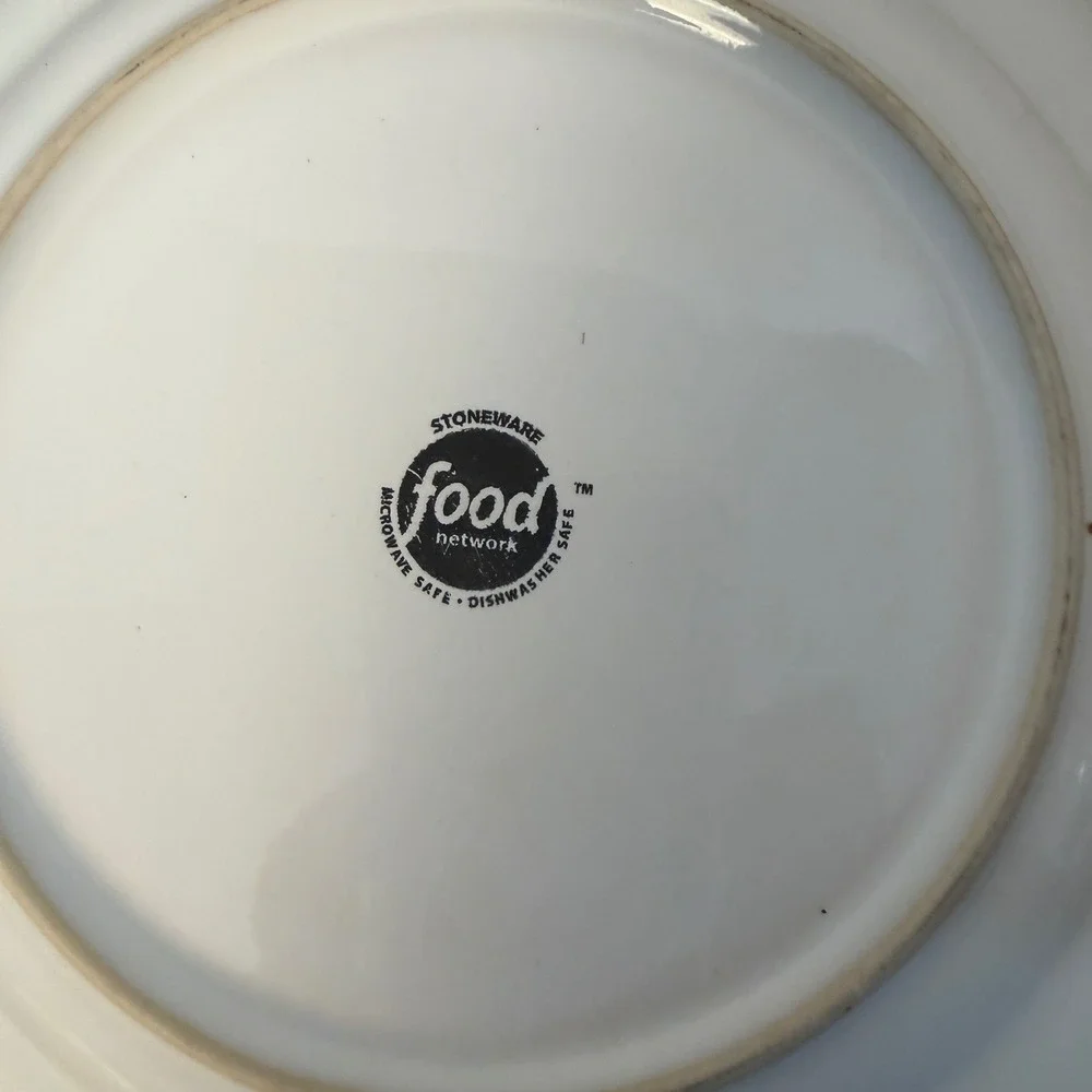 Food Network Salad Plate Stoneware Cream Blue Green Mosaic Tile Geometric 8.25in